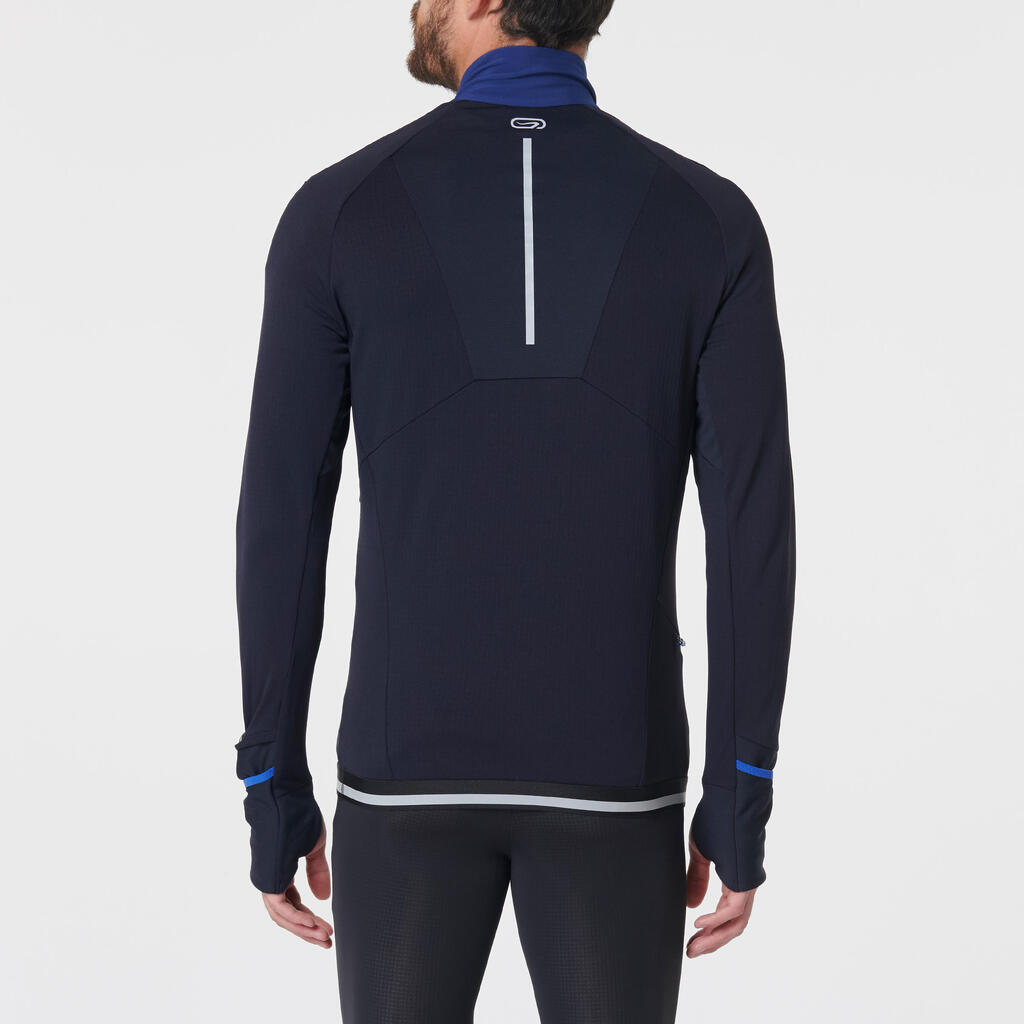 Laufshirt langarm Kiprun Warm Regul Zip Herren blau