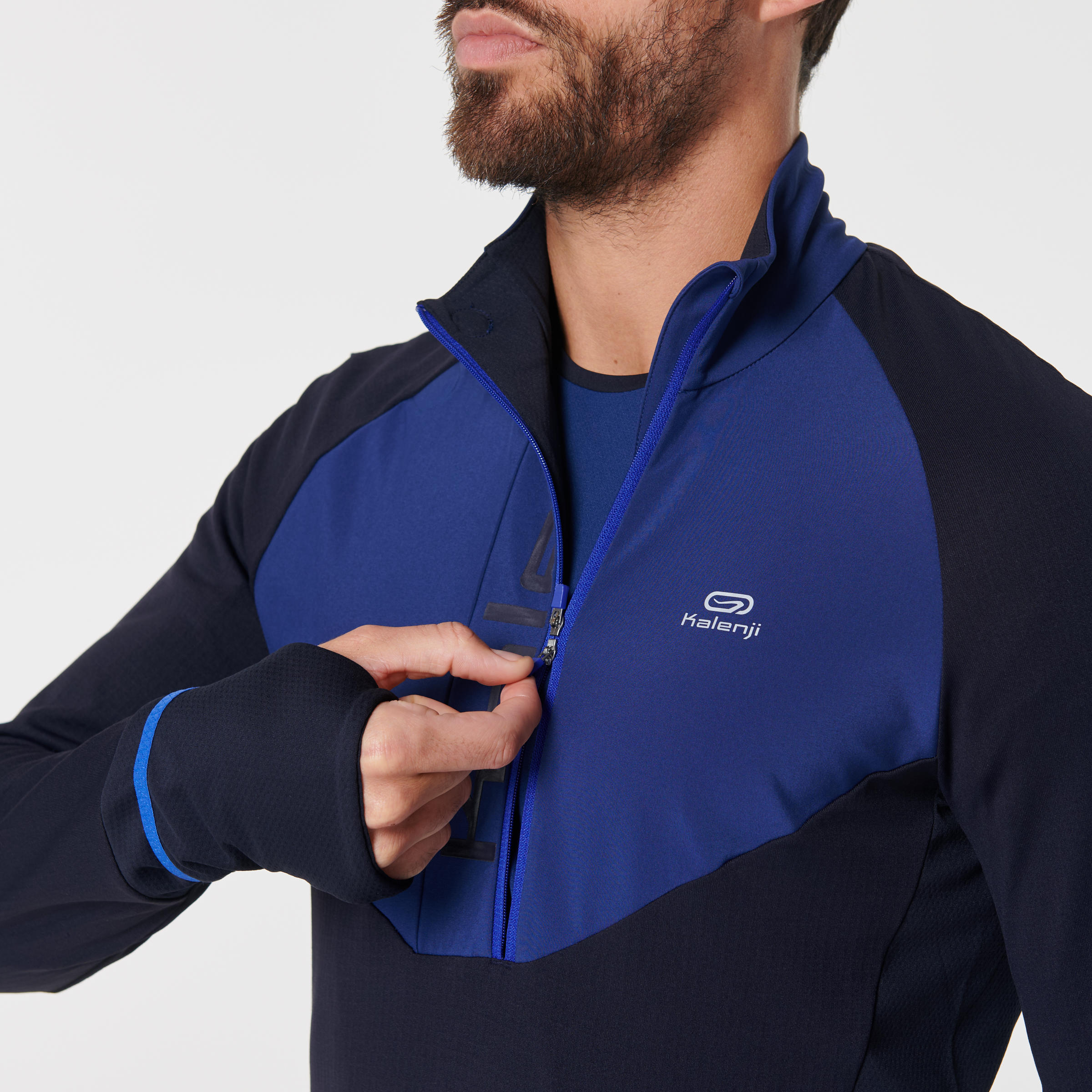 MEN'S LONG-SLEEVED WARM ZIP T-SHIRT KIPRUN WARM REGUL - BLUE 8/13