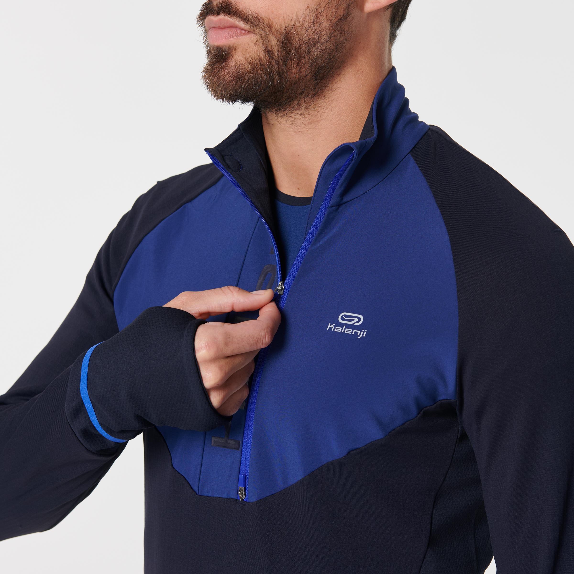 MEN'S LONG-SLEEVED WARM ZIP T-SHIRT KIPRUN WARM REGUL - BLUE 11/13
