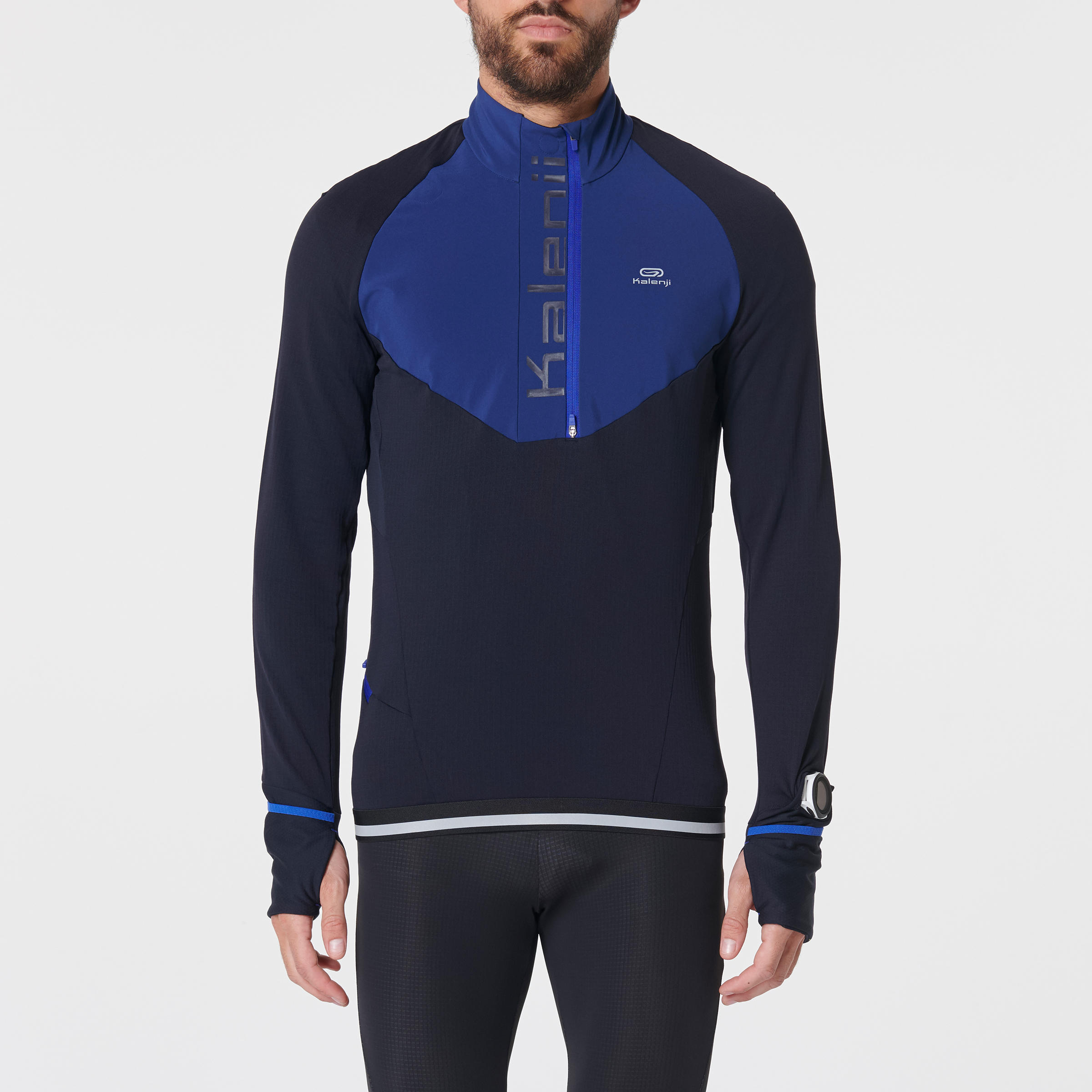 MEN'S LONG-SLEEVED WARM ZIP T-SHIRT KIPRUN WARM REGUL - BLUE 2/13