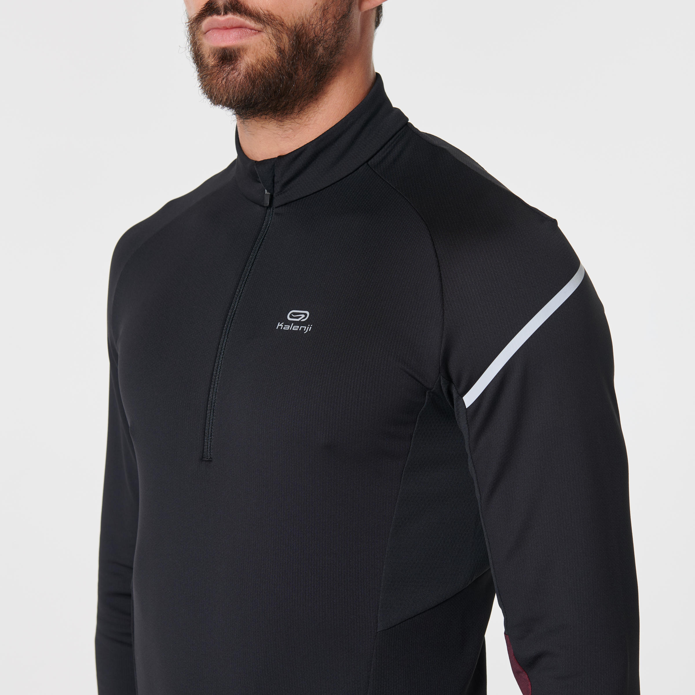 KIPRUN WARM LIGHT MEN'S LONG-SLEEVED RUNNING T-SHIRT - BLACK/RED 2/3