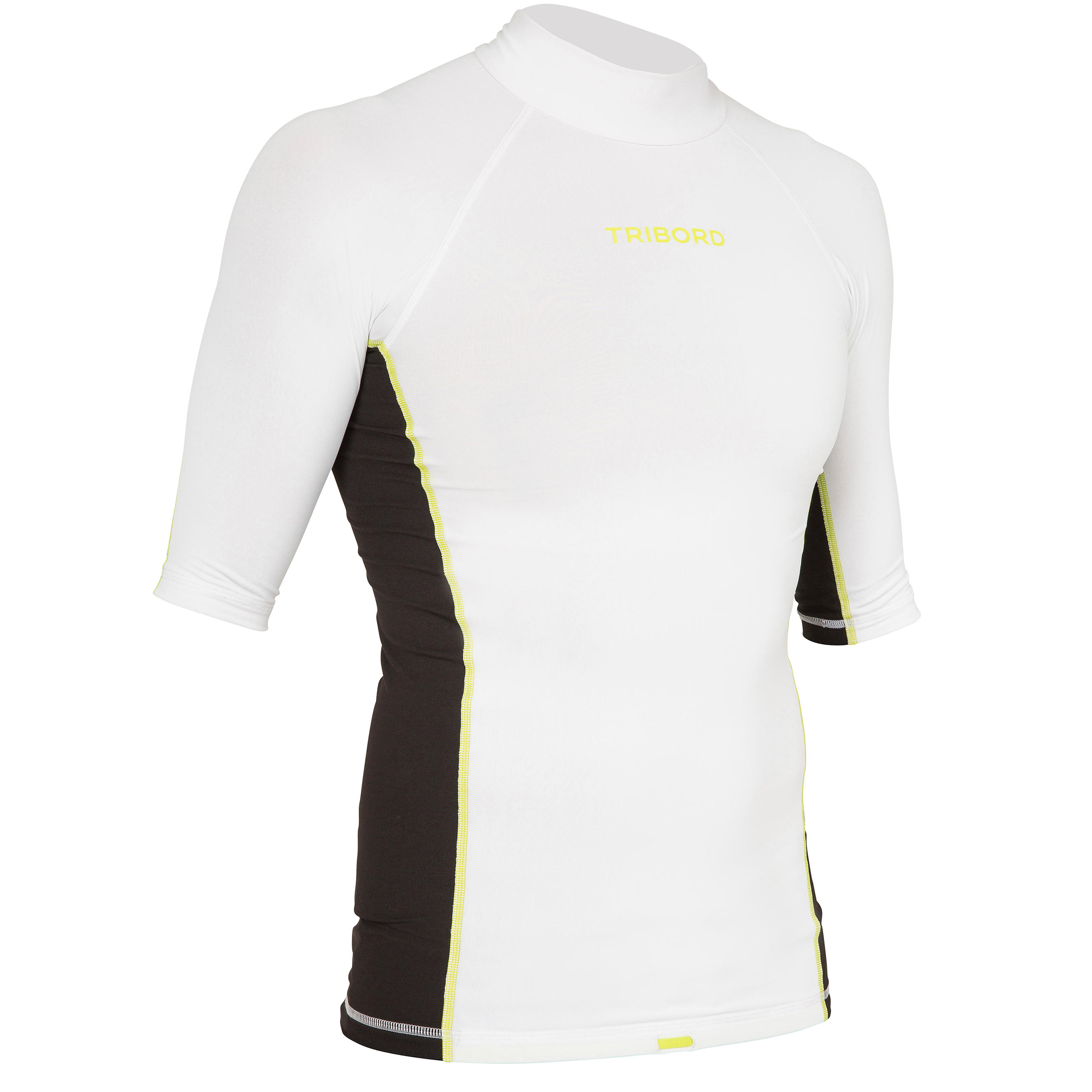 TRIBORD 500 Men's Short Sleeve UV Protection Surfing Top T-Shirt - White Black