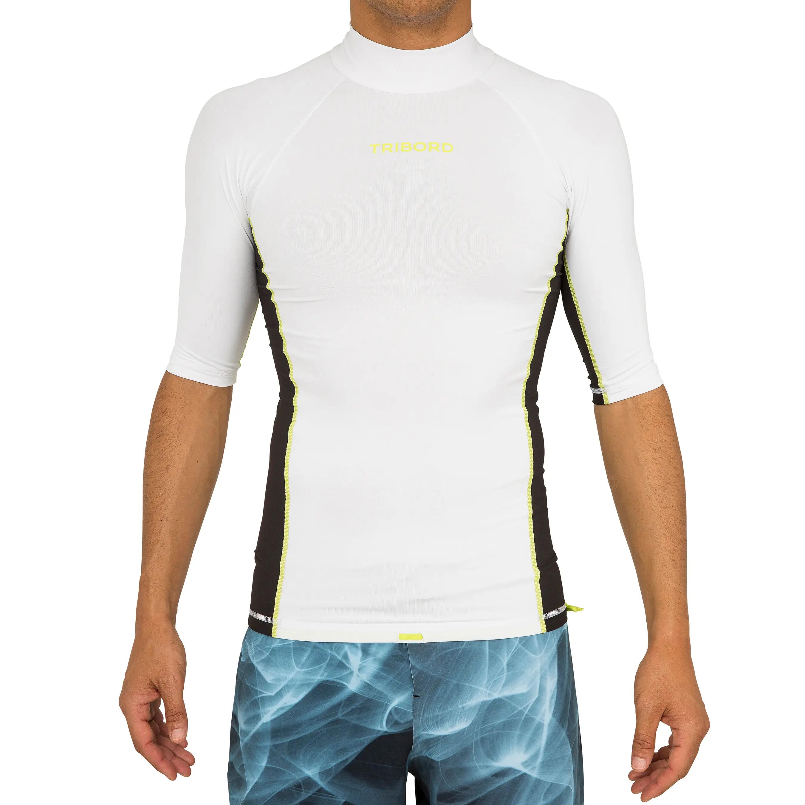 500 Men's Short Sleeve UV Protection Surfing Top T-Shirt - White Black 2/12
