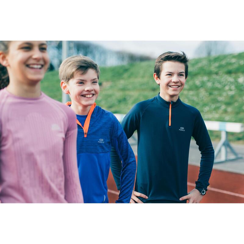 Dětské hřejivé tričko s dlouhým rukávem na atletiku Kiprun modré