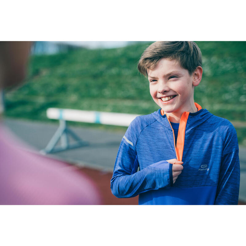 Dětské hřejivé tričko s dlouhým rukávem na atletiku Kiprun modré