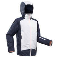 KIDS’ WARM AND WATERPROOF SKI JACKET - 500 WHITE AND BLUE