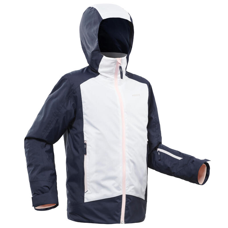 CHAQUETA DE ESQUÍ NIÑOS CÁLIDA E IMPERMEABLE - 500 BLANCO Y AZUL