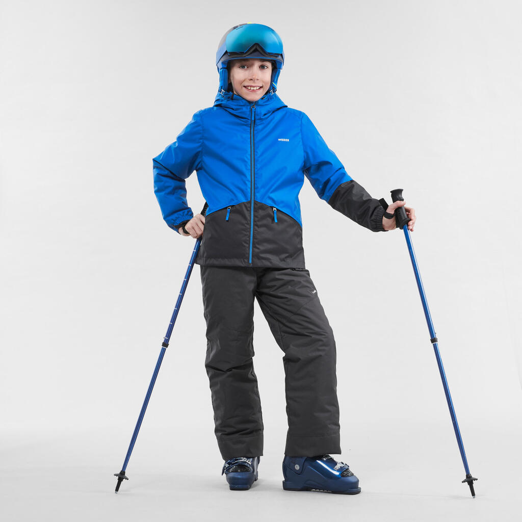 KIDS’ WARM AND WATERPROOF SKI JACKET 100 BLUE