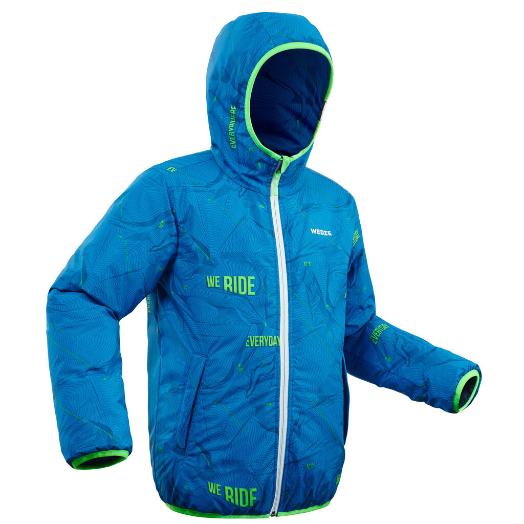 Detská lyžiarska bunda 100 hrejivá obojstranná modro-zelená