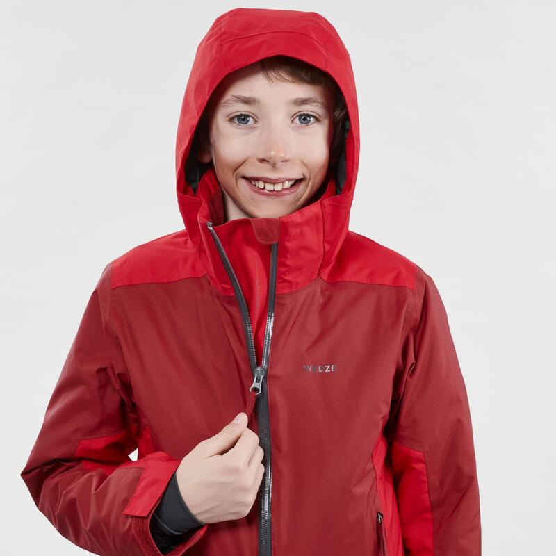 VESTE DE SKI ENFANT CHAUDE ET IMPERMEABLE 500 ROUGE ET BORDEAUX