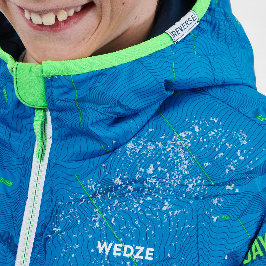 Detská lyžiarska bunda 100 hrejivá obojstranná modro-zelená