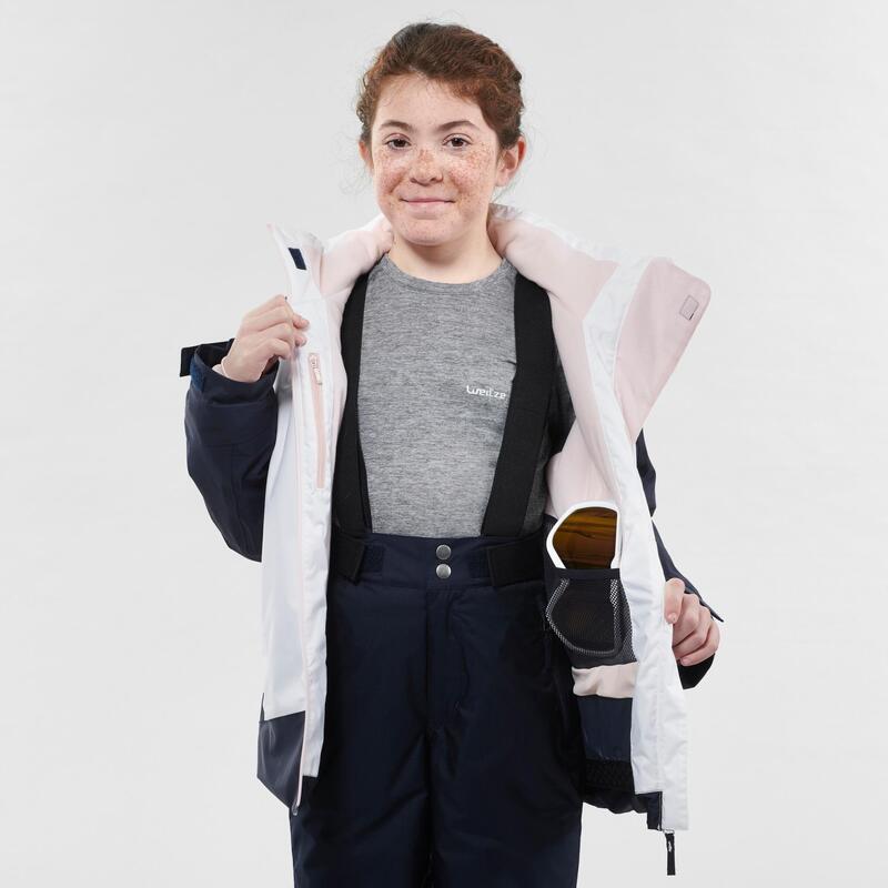 CHAQUETA DE ESQUÍ NIÑOS CÁLIDA E IMPERMEABLE - 500 BLANCO Y AZUL