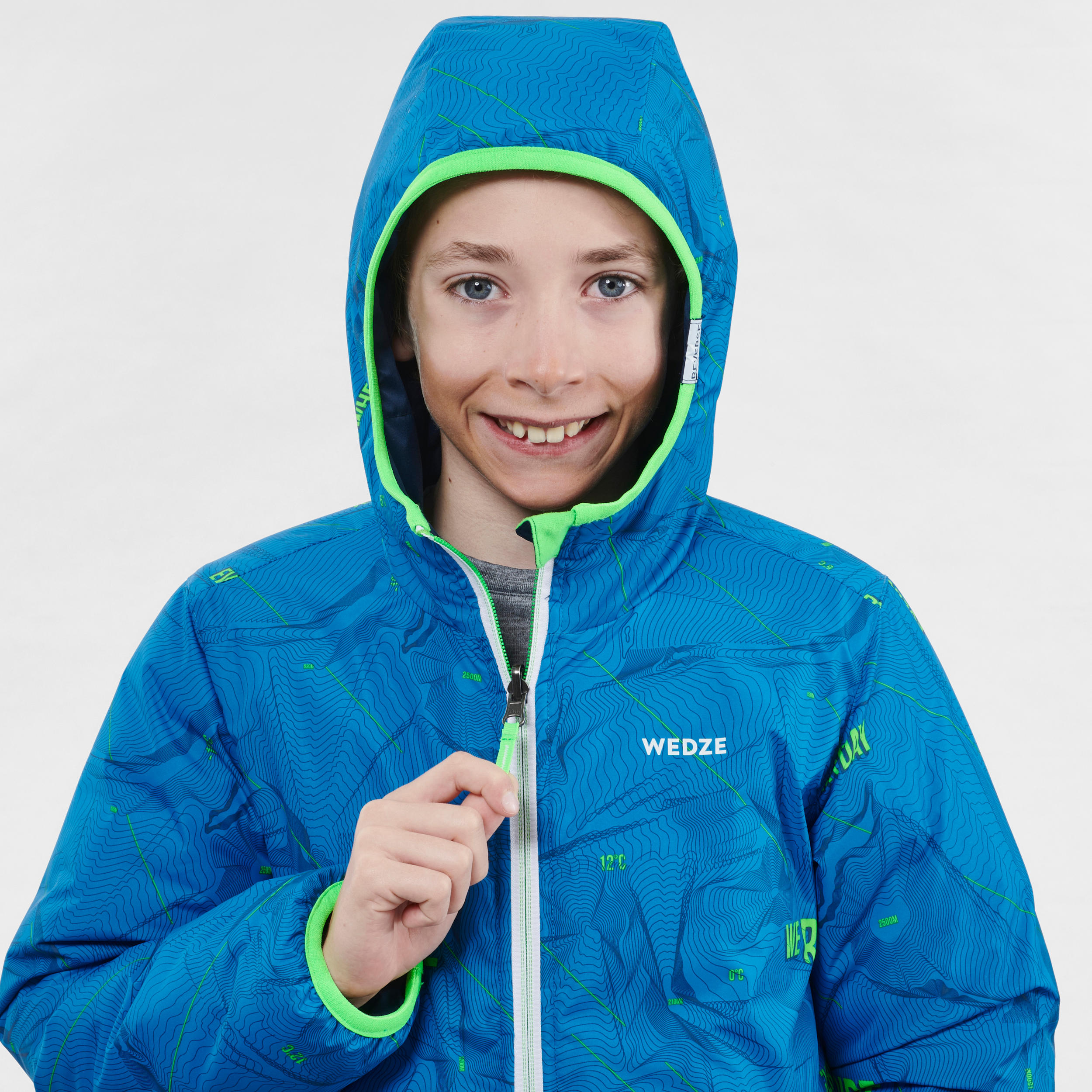 Kids' Ski Jacket Warm Reverse - Blue and Green 6/7