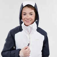 KIDS’ WARM AND WATERPROOF SKI JACKET - 500 WHITE AND BLUE