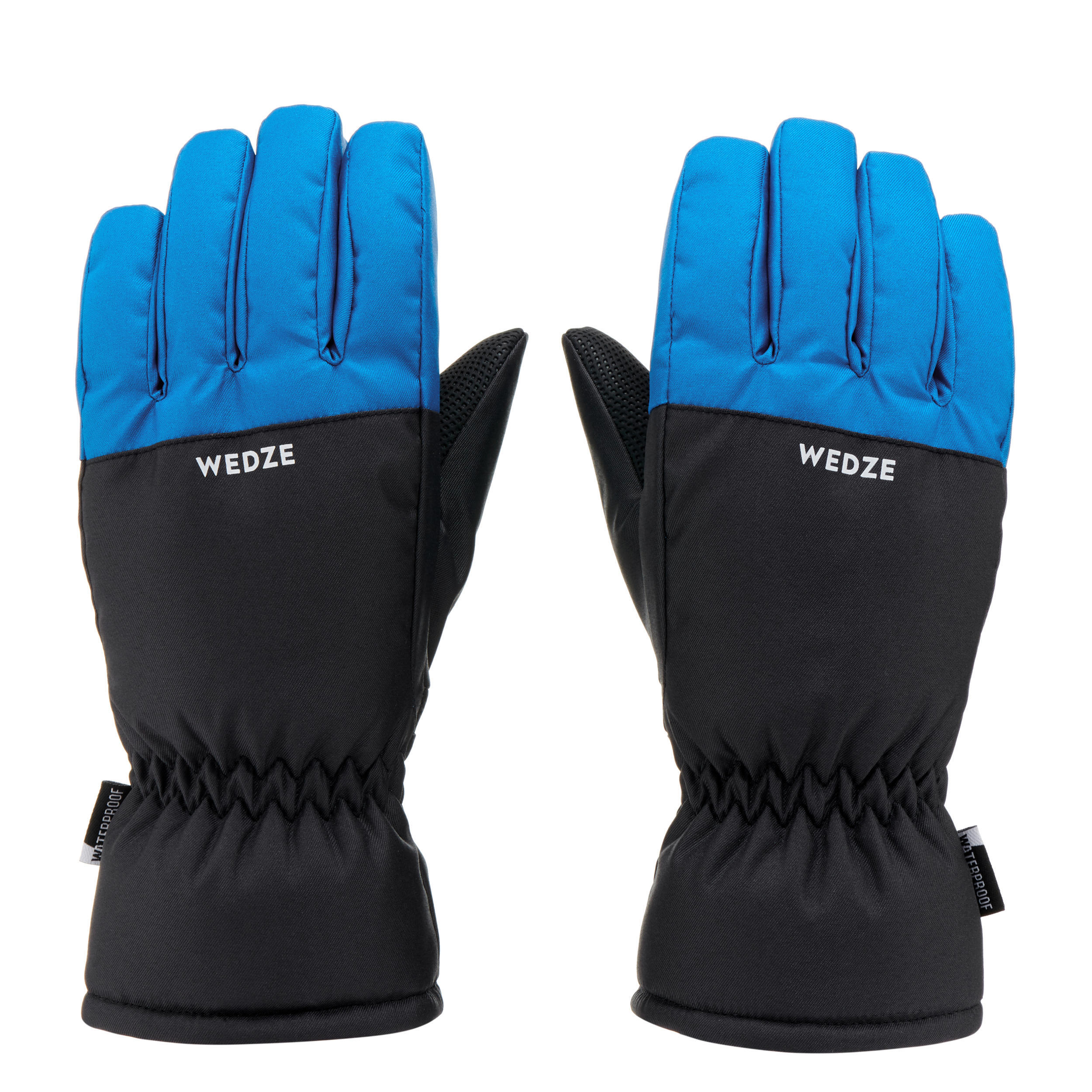 KIDS’ WARM AND WATERPROOF SKI GLOVES - 100 BLUE AND GREY 3/5
