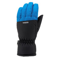 KIDS’ WARM AND WATERPROOF SKI GLOVES 100 BLUE AND GREY