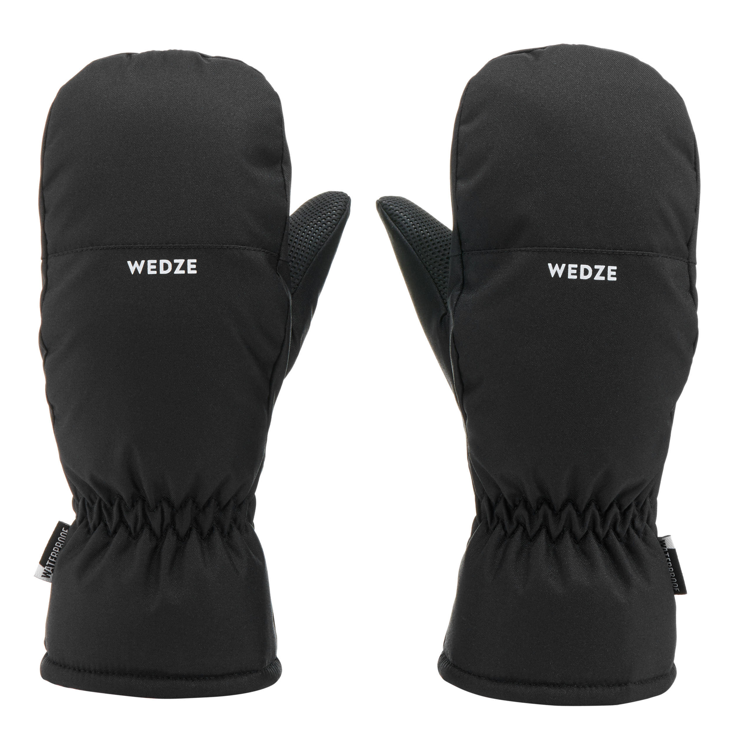 KIDS’ WARM AND WATERPROOF SKI MITTENS 100 BLACK -  1