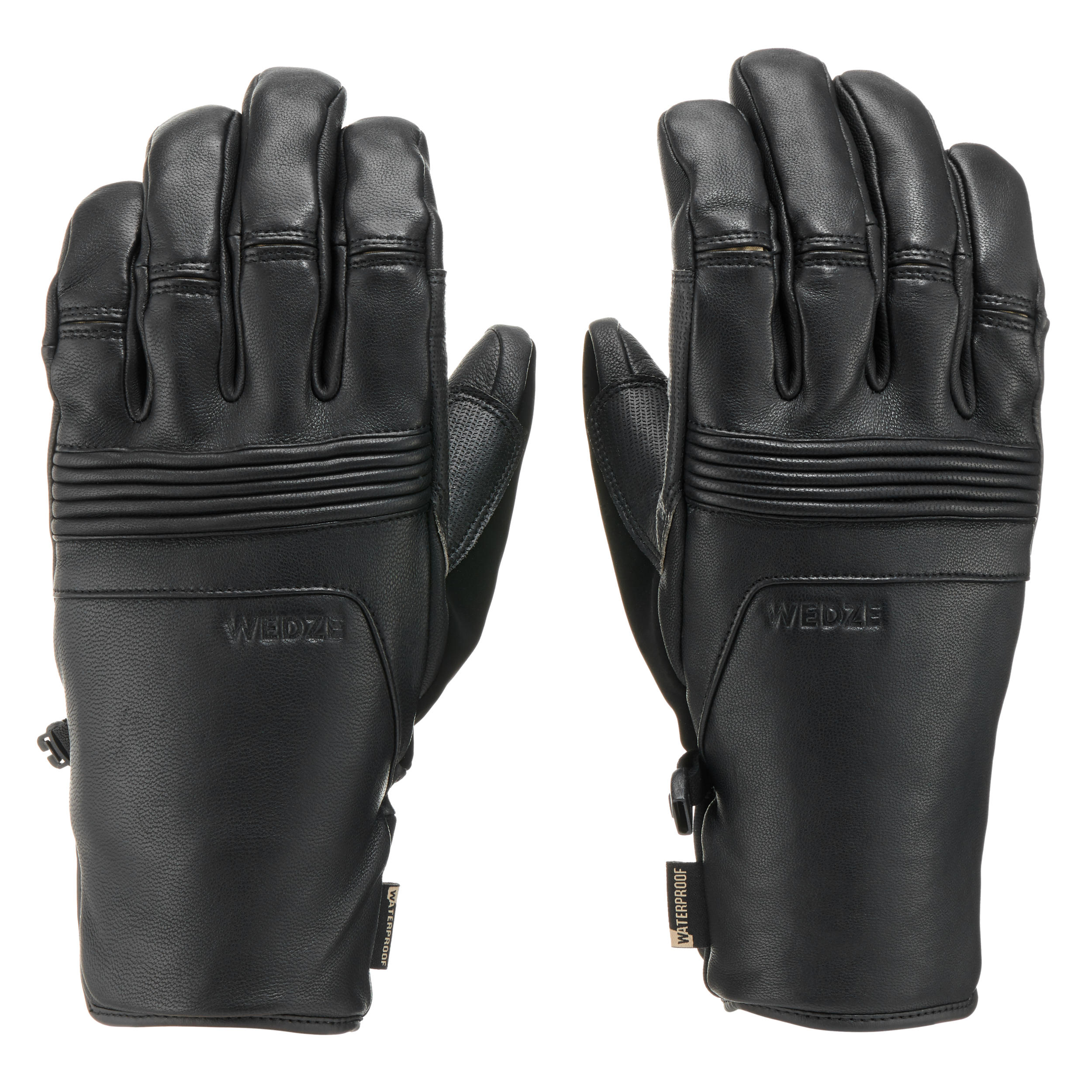 Warm Leather Gloves Ski 900 Black Black Sand Wedze Decathlon