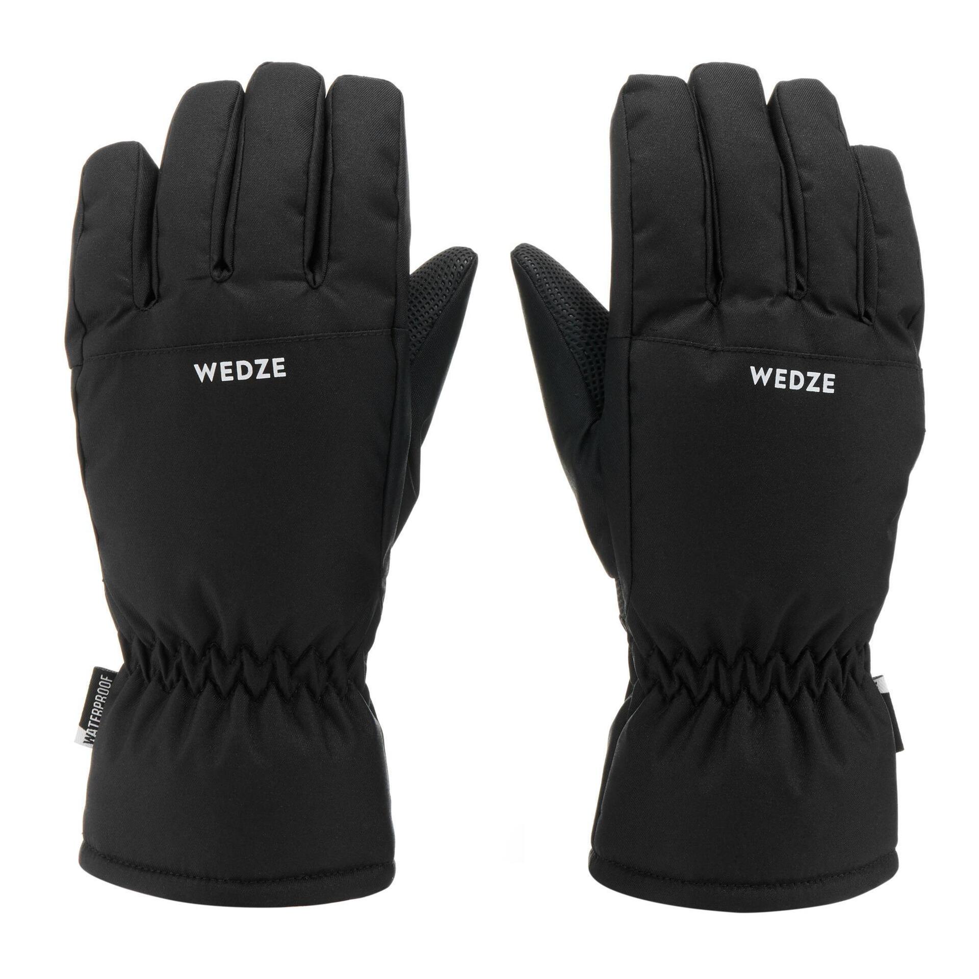 KIDS' WARM AND WATERPROOF SKI GLOVES 100 BLACK