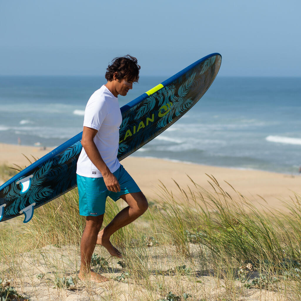 Plážové šortky na surf 100 Papercut petrolejové