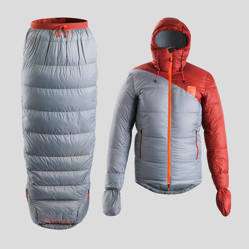 Slaapzak-jas Sleeping Suit Trek 900 3° veren rood/grijs