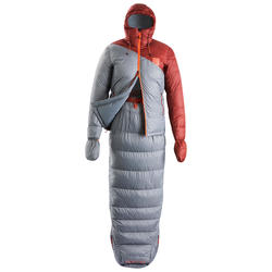 Slaapzak-jas Sleeping Suit Trek 900 3° veren rood/grijs