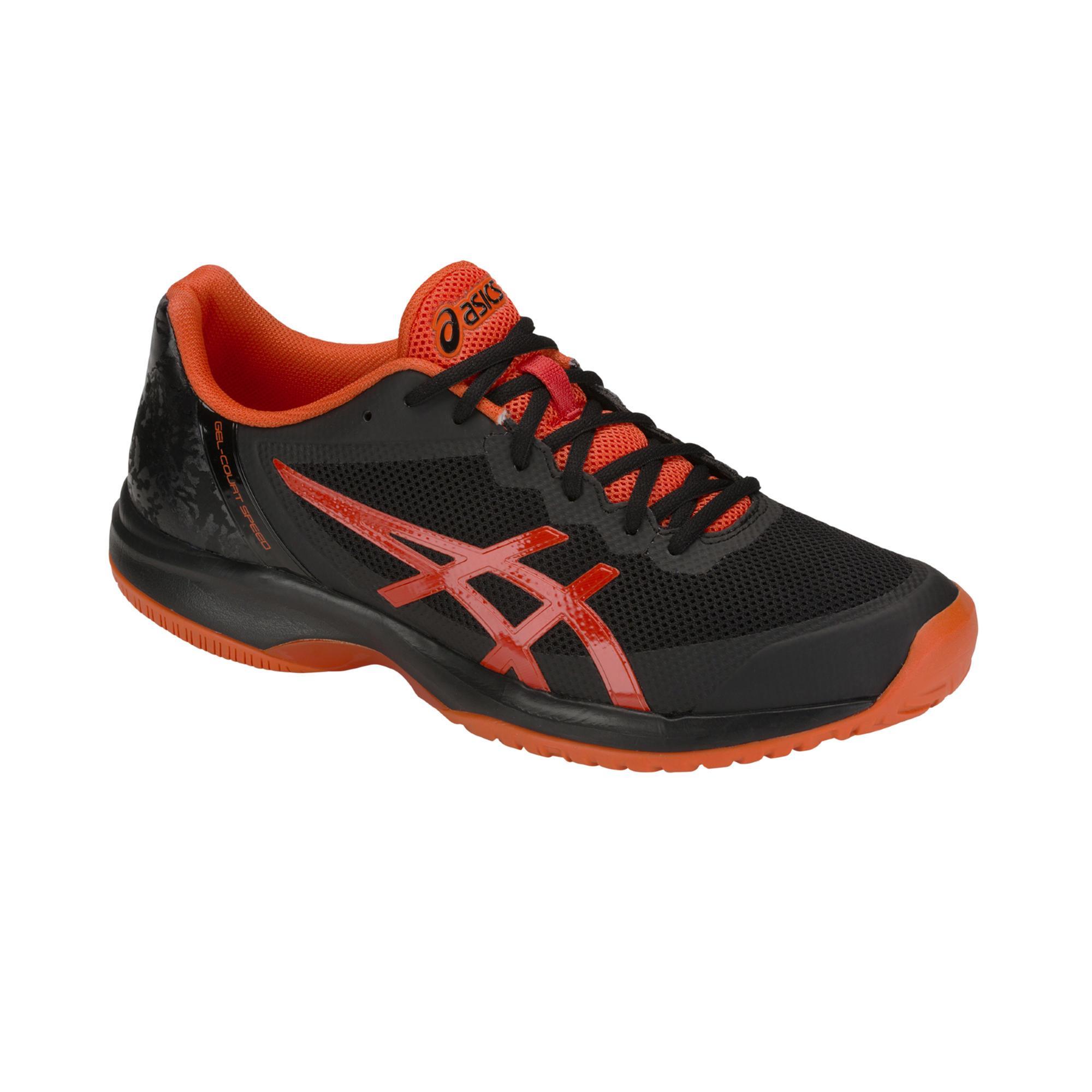 black and orange tennis shoes