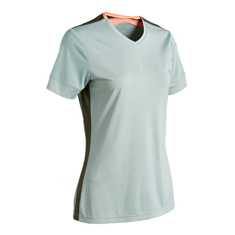 KIPSTA F500 Women's Football Shirt - Khaki/Coral | Decathlon