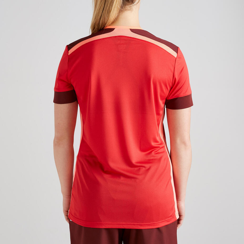 Majica kratkih rukava za nogomet F500 ženska bordo crvena