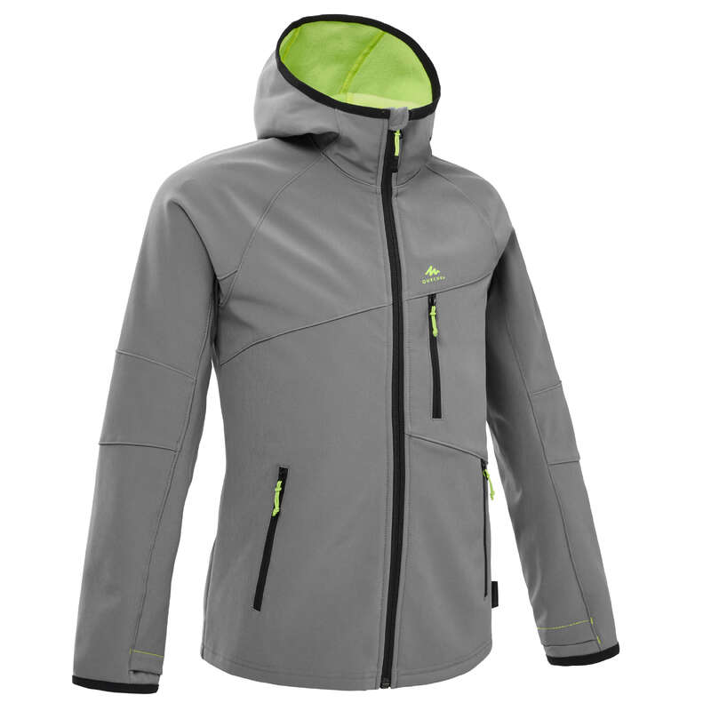 CHILDREN MOUNTAIN HIKING FLEECES, SOFT Hiking - Kids' Soft Jacket MH550 - Grey QUECHUA - Hiking Jackets