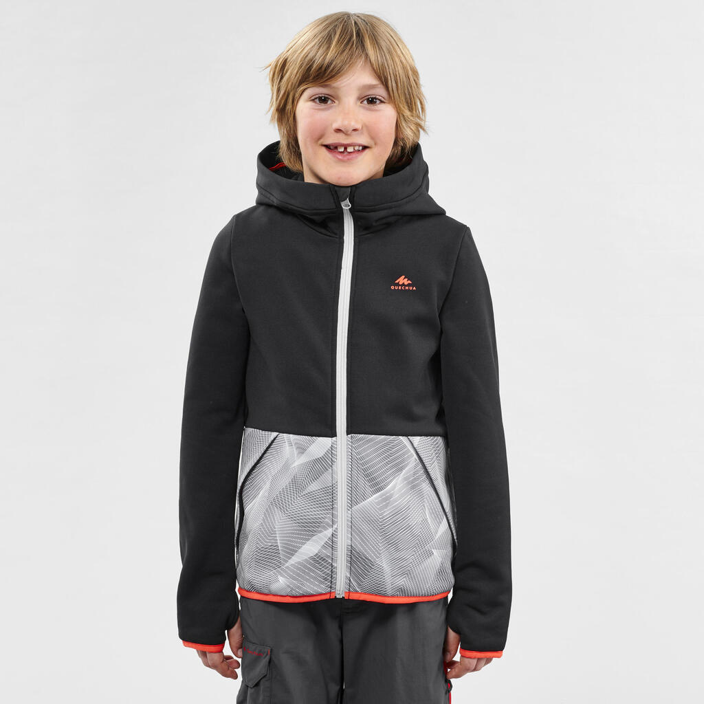 VESTE POLAIRE DE RANDONNEE - MH500 NOIRE GRISE - ENFANT 7-15 ANS