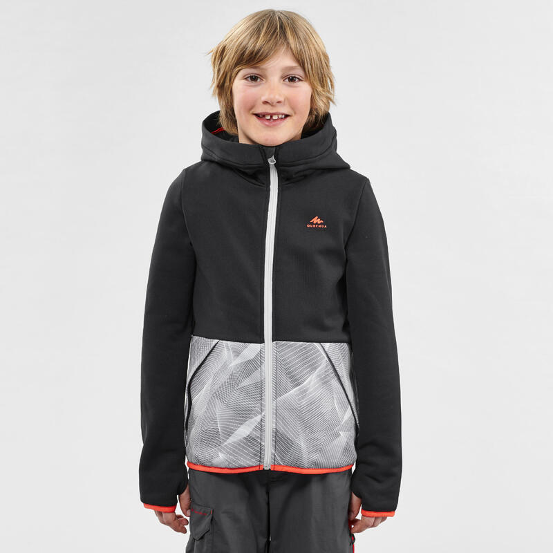 Fleece jas voor wandelen kinderen MH500 zwart grijs 7-15 jaar