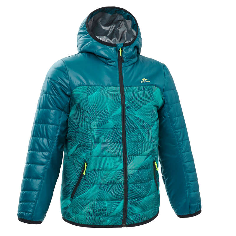 CHILDREN MOUNTAIN HIKING FLEECES, SOFT - Kids' Padded Jkt MH500 - Green