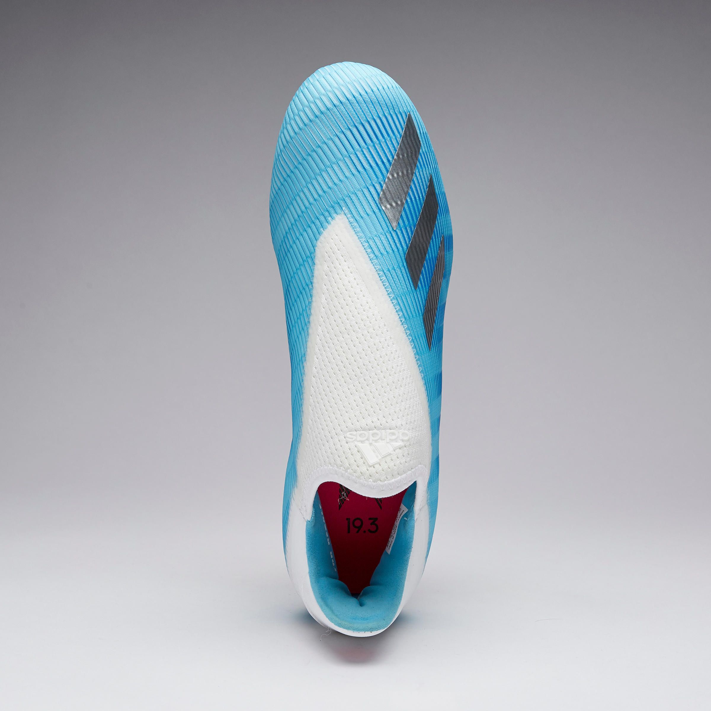 blue laceless football boots