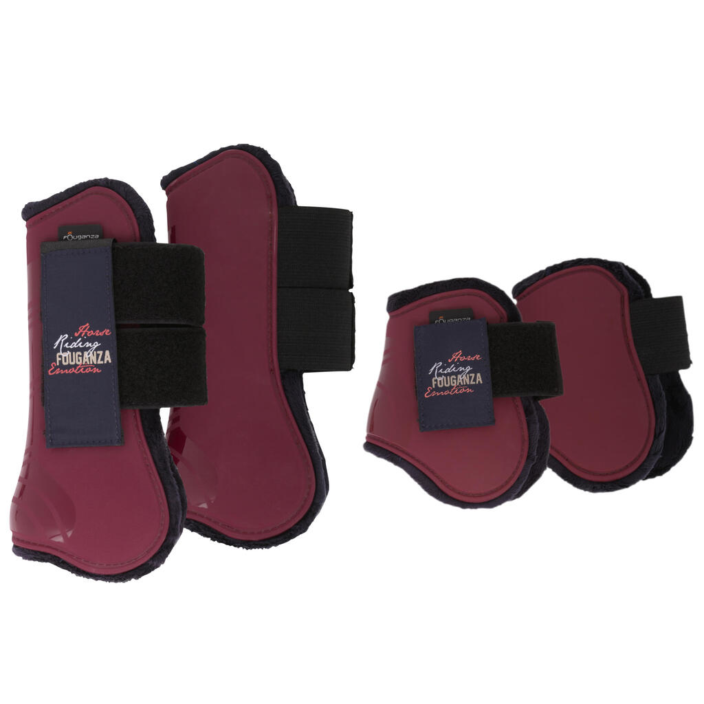 Riding Set of 2 Tendon + 2 Fetlock Boots for Horses - Burgundy