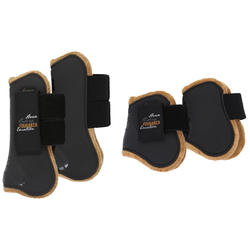 Lot 2 guêtres ouvertes + 2 protège-boulets équitation cheval RIDING noir/marron