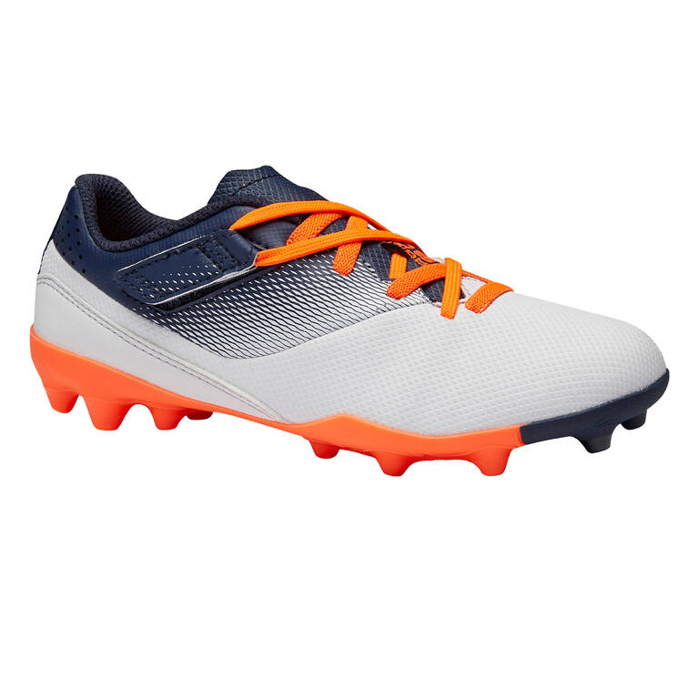 Kids Football Shoes Agility 500 Velcro Grass - Grey Navy