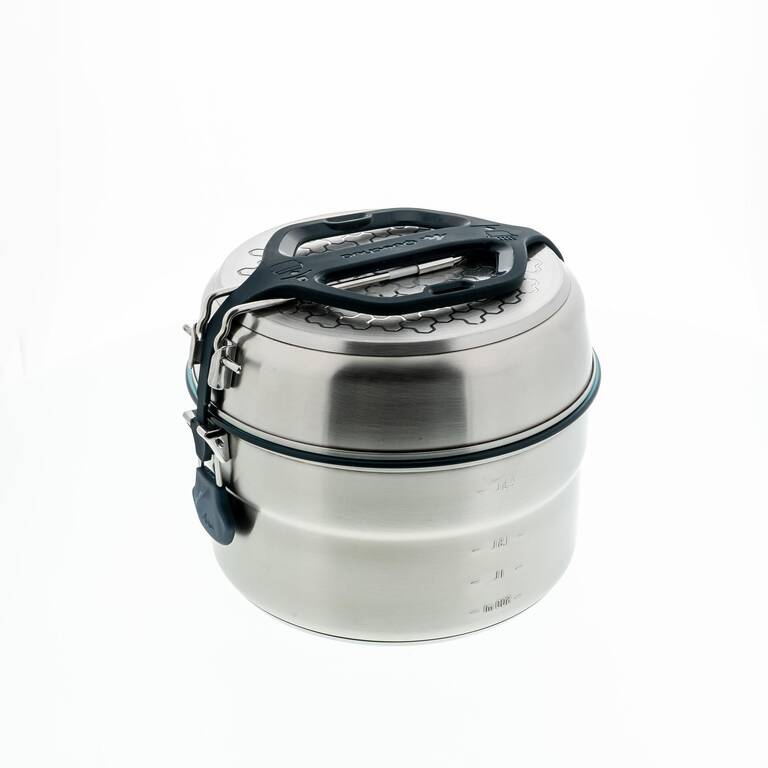 Hiker's Camp Stainless Steel Cookset Non-Stick Coating MH500 4 People - Quechua