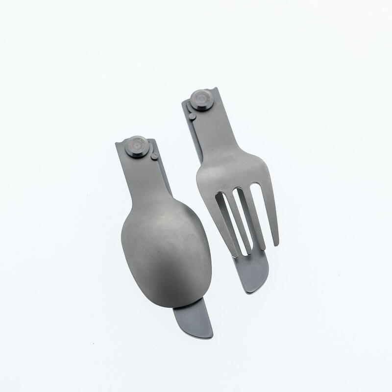 Conjunto de 2 talheres dobráveis 900, garfo + colher, em aço inox para campismo