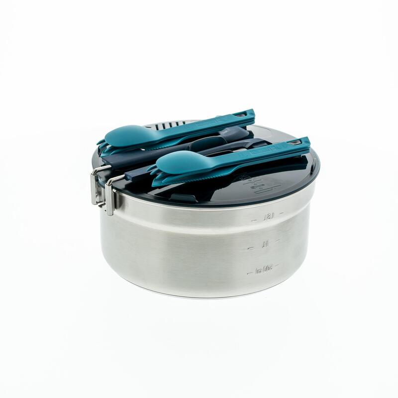 Set de gătit camping 500 inox + înveliș anti-adeziv 2 persoane 2,1L