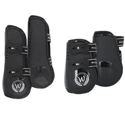 Lot 2 guêtres ouvertes + 2 protège-boulets équitation cheval PREMIUM noir