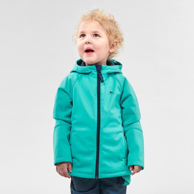 Softshell jas voor wandelen kinderen MH550 turquoise 2- 6 jaar