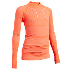 Sous-vêtement haut Keepdry 500 manches longues enfant football orange fluo