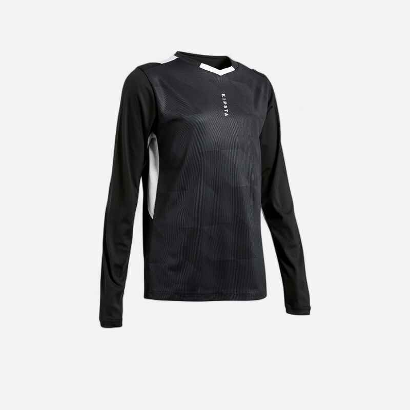 Fussballtrikot langarm F500 Kinder schwarz Fussballtrikot langarm F500 Kinder schwarz