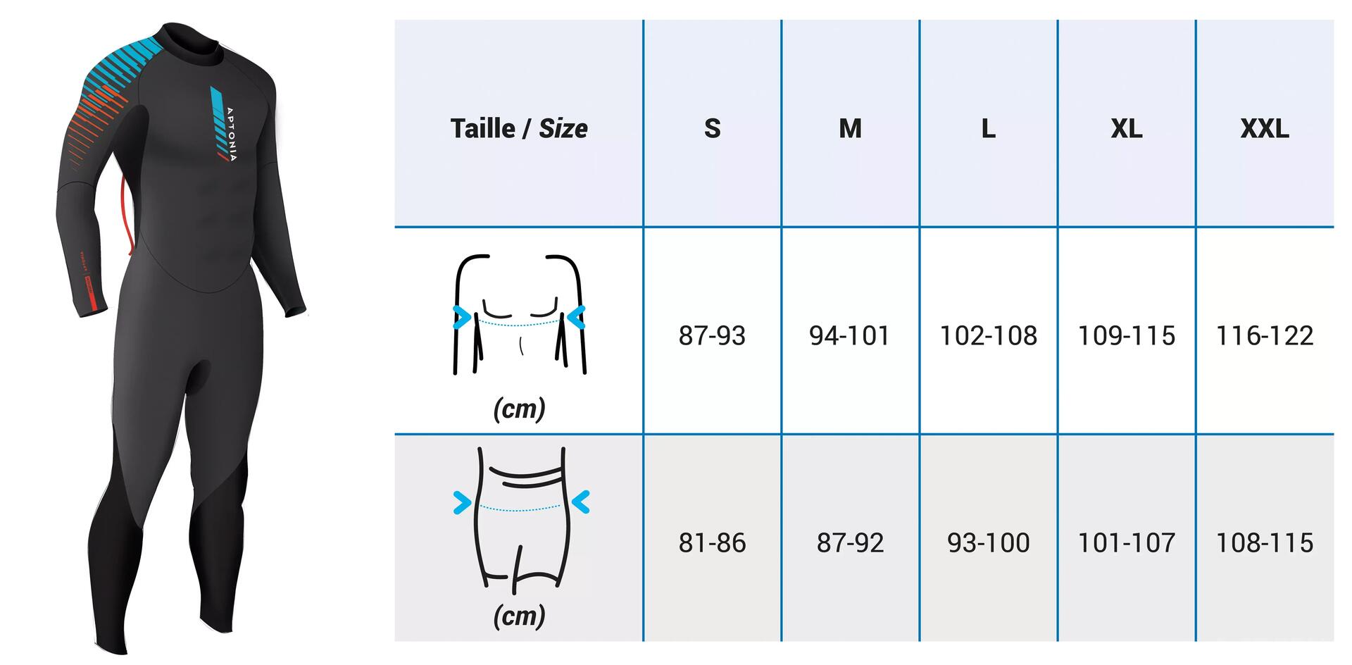 Le guide des tailles pour une combinaison de plongée homme