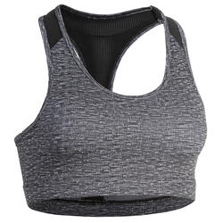 Brassière fitness cardio training femme gris chinée 100