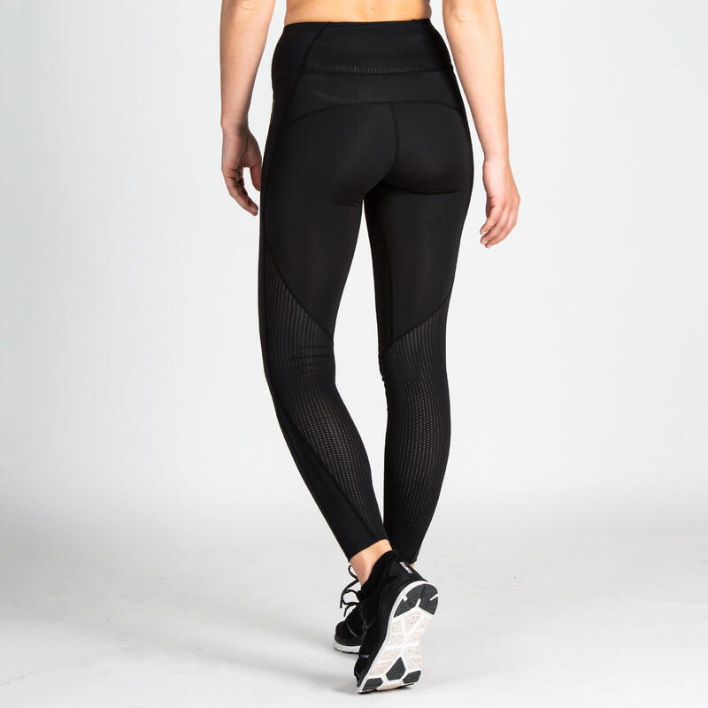 Mallas Leggings fitness vientre plano tiro alto moldeadoras Mujer Domyos negro