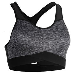 Brassière fitness cardio training femme gris chinée 500