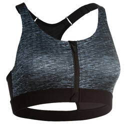 Women's Fitness Cardio Training Zip-Up Sports Bra 900 - Mottled Grey