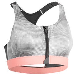 Brassière Zip fitness cardio training femme imprimée gris 900